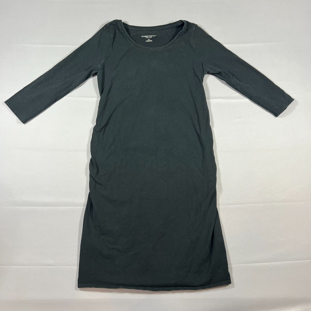 Liz Lange Maternity Sheath Dress Womens Small Charcoal Gray Stretch Side Ruched